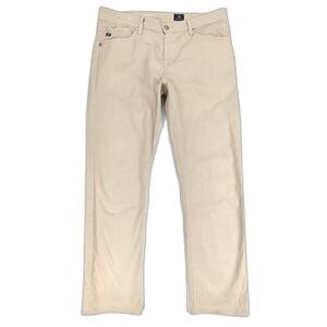 ADRIANO GOLDSCHMIED Everett Slim Straight Sueded Jeans Khaki Beige Mens 34 x 31